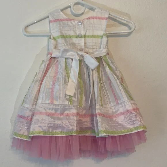 GIRLS PARTY DRESS 2T FULL SKIRT PINK WHITE RIBBON EASTER - Picture 4 of 5